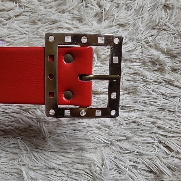 Vintage Red Expanded Vinyl Wide Belt Square Buckle Fun Funky Accessory - Picture 8 of 10